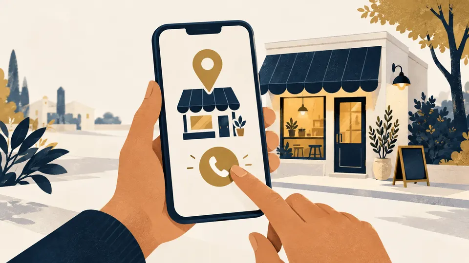 A customer uses a phone to find and contact a local business.